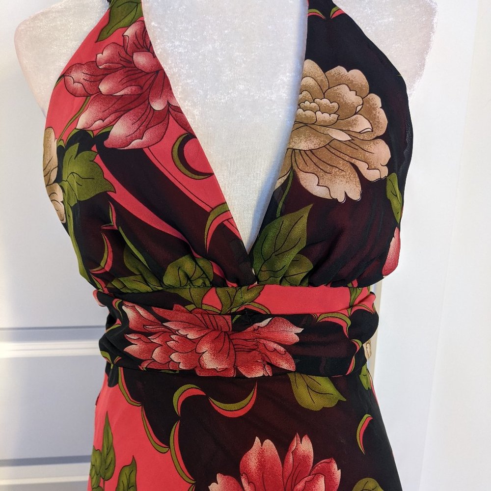 soprano neck-tie red brown pink black floral dress - Picture 2 of 6